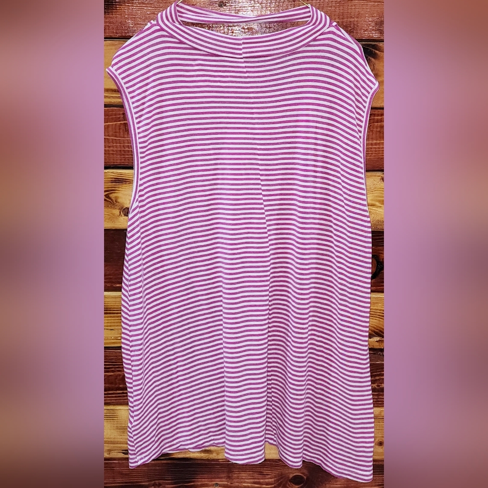Wishful Park Pink White Striped Mock Neck Choker Cutout Tank Top Swing S/M